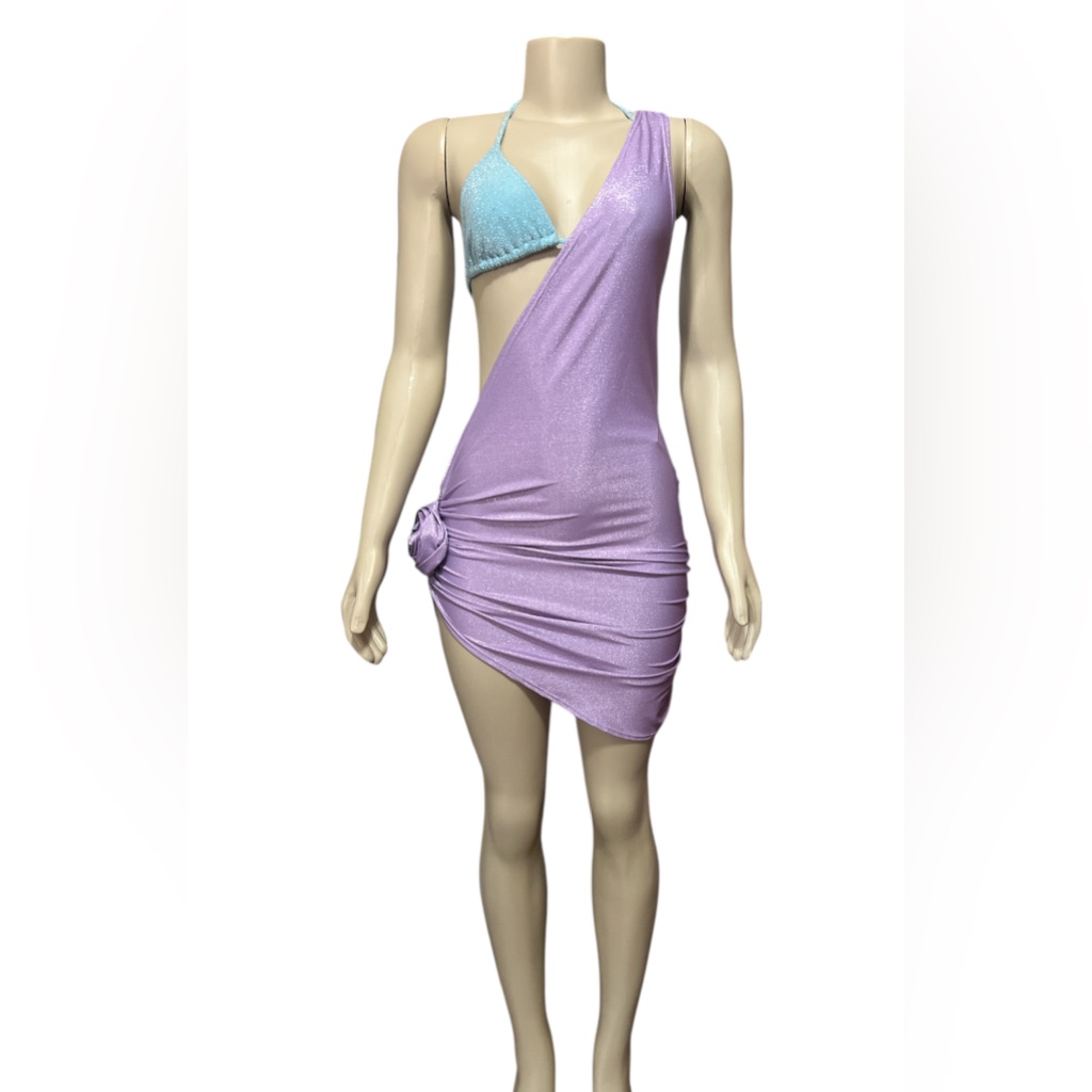 Nwt Bahia Maria Size Xs Oriana One Shoulder Mini Dress Shimmer Purple